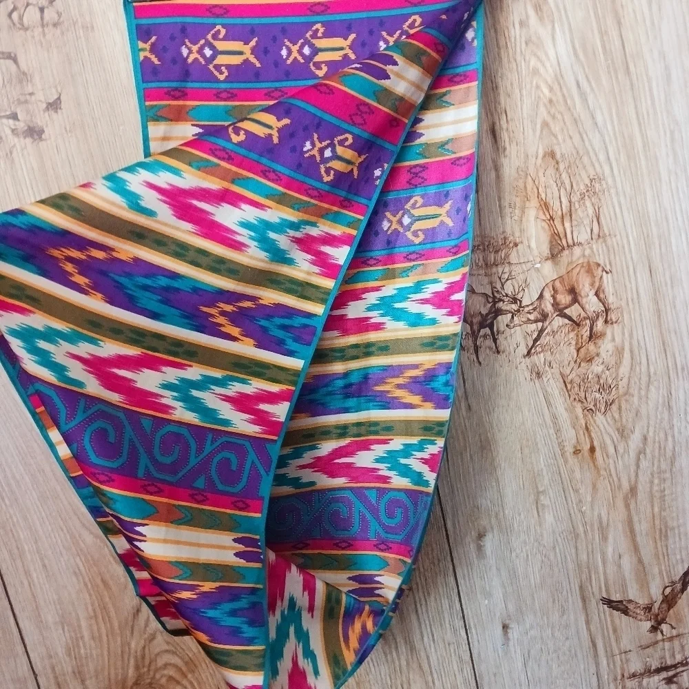 Vintage 90s South Western jewel tone aztec Print Scarf 52